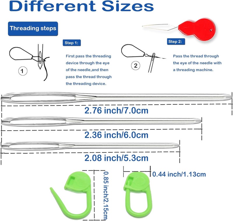 Orrdice 17 Pcs Sewing Knitting Kits, 9 Pcs Large-Eye Blunt Yarn Needles, 2 Pcs Needle Threader, 6 Pcs Colorful Knitting Crochet Locking Counter Stitch Needle, Suitable for Crochet Project - Image 2